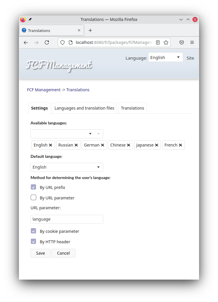 Language settings in the FCF framework